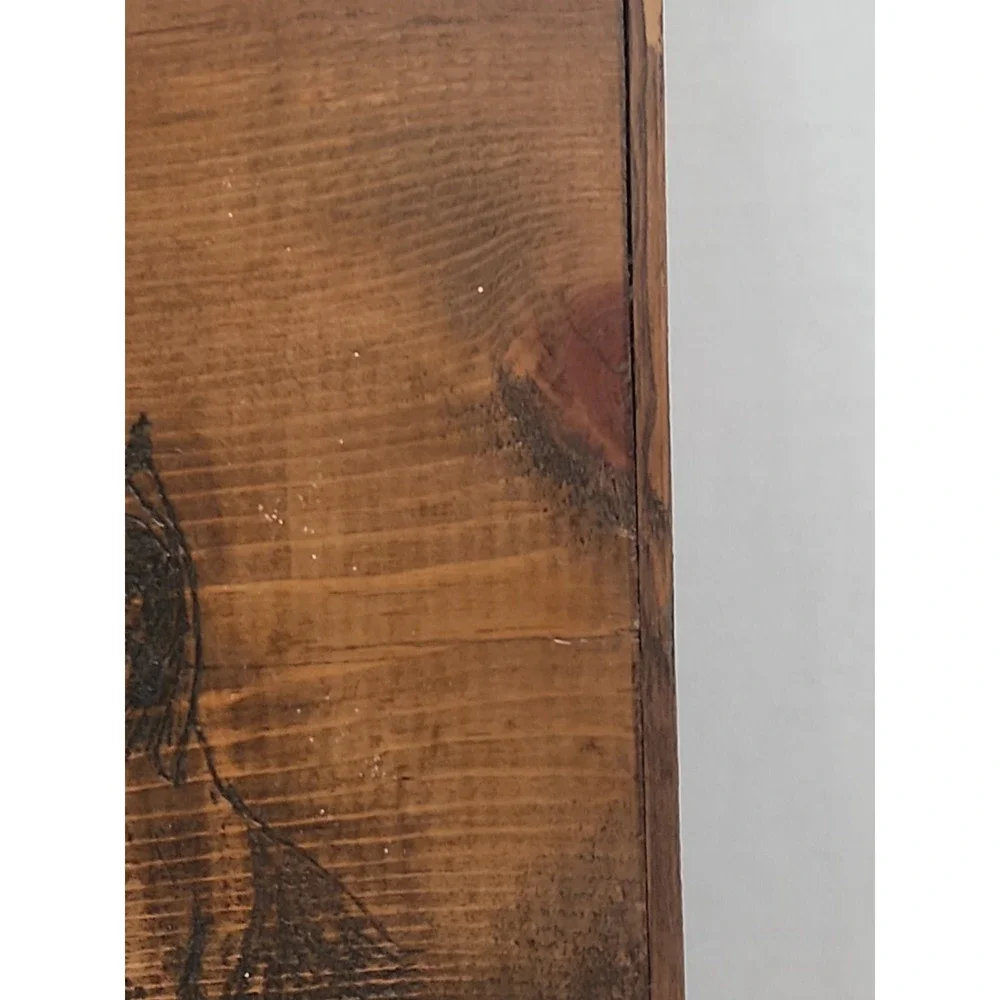 Signed Shane Davenport Bobcat Pyrography Wood Plaque Tabletop Cabin Decor
